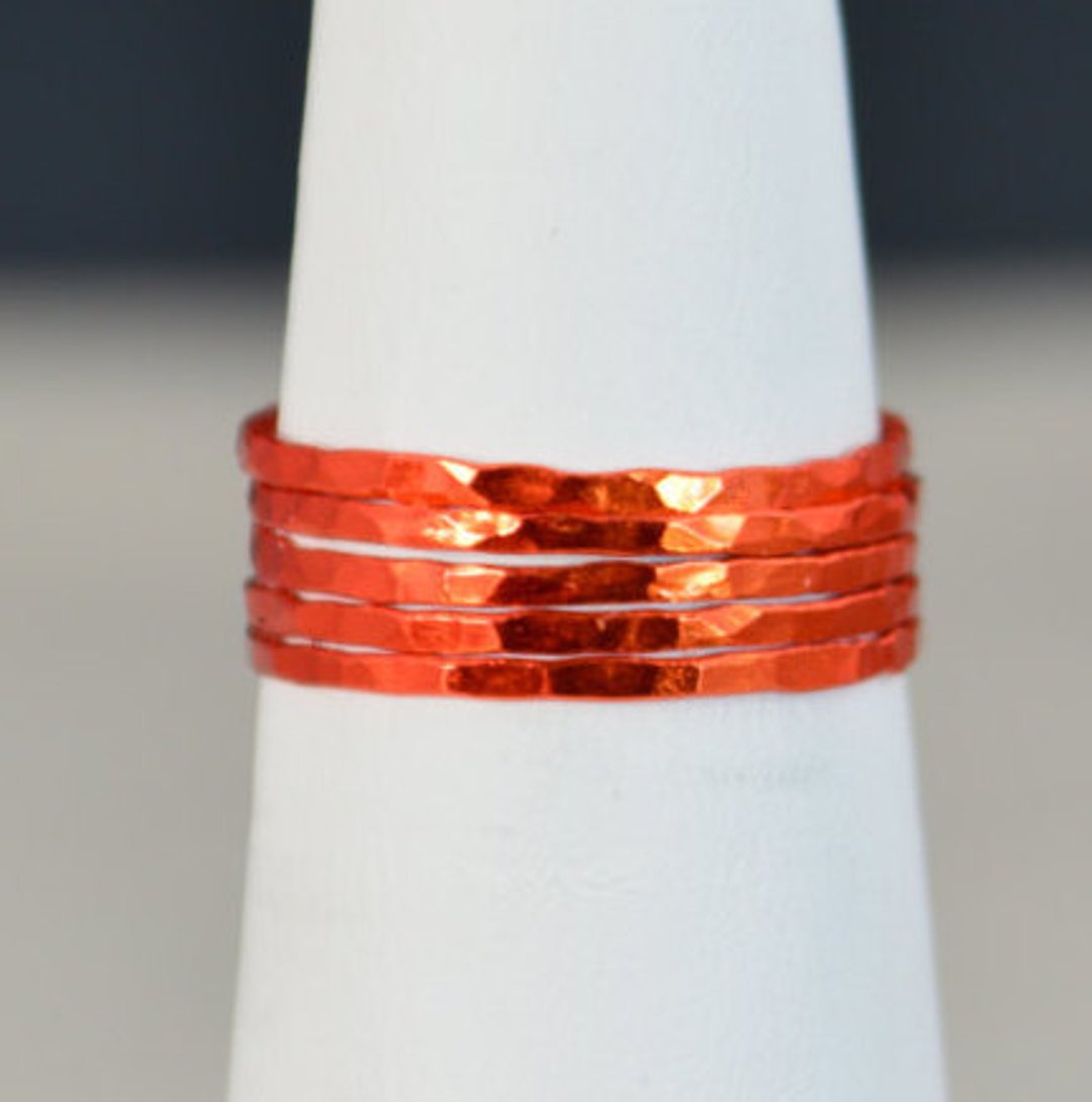 Set of 5 Super Thin Orange Silver Stackable Rings, Orange Ring, Stack ...