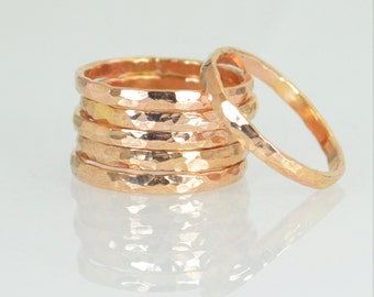 Thick 14k Rose Gold Filled Stackable Ring(s), 14k Rose Gold Filled, Stacking Ring, Hammered Ring, Rose Gold Band, Thumb Rings, Simple Rings