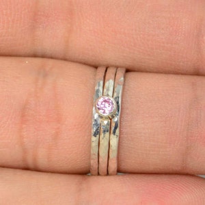 Classic Sterling Silver Pink Tourmaline Ring, 3mm Silver solitaire, Pink Ring, Silver jewelry, October Birthstone, Mothers RIng, Silver band 画像 2