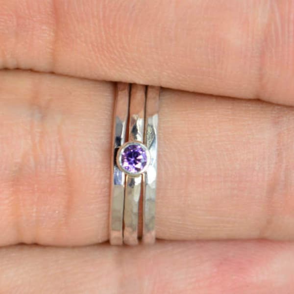 Classic Sterling Silver Amethyst Ring Silver Solitaire image 1