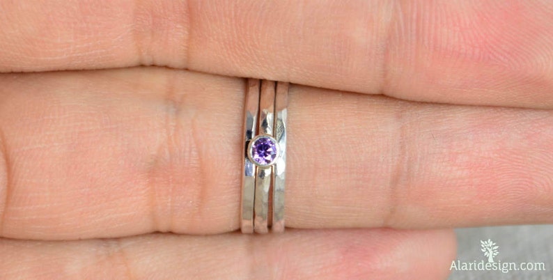 Classic Sterling Silver Amethyst Ring, Silver Solitaire, Solitare Ring, Silver Jewelry, February Birthstone, Mothers Ring, Silver Band image 2