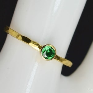 Dainty Solid 14k Gold Emerald Ring, 3mm Gold Solitaire, Solitaire Ring, Solid Gold, May Birthstone, Mothers RIng, Solid Gold Band, Gold image 2