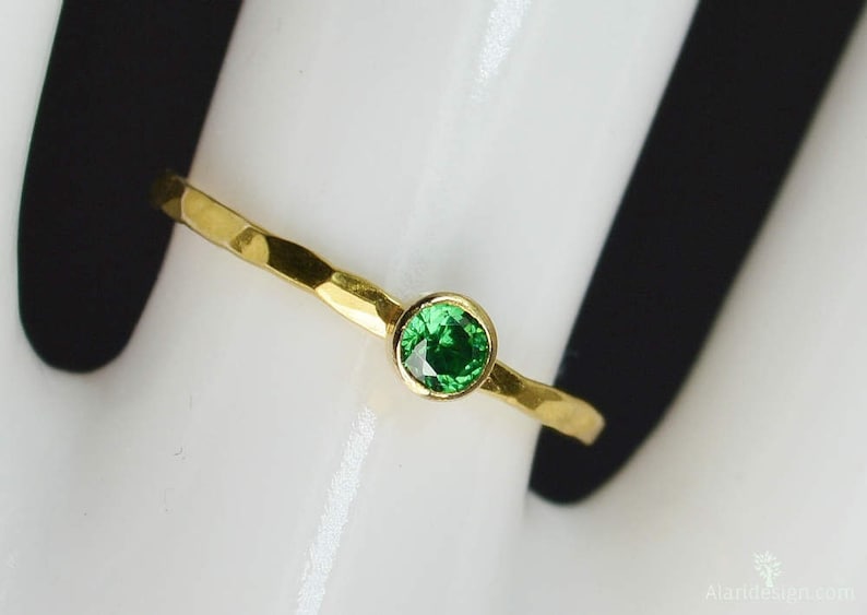 Dainty Solid 14k Gold Emerald Ring, 3mm Gold Solitaire, Solitaire Ring, Solid Gold, May Birthstone, Mothers RIng, Solid Gold Band, Gold image 2