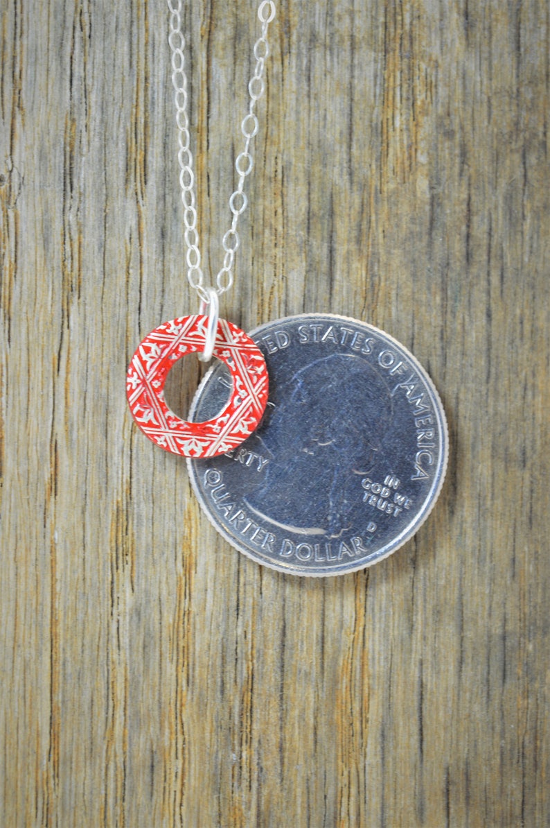 Moroccan Coin Necklace, Red Coin Necklace, Coin Art, Morocco, Silver Coin, Moroccan Art, Boho Necklace, Two-Sided, Coin Charm, Charm image 5