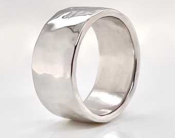 7mm+ Wide Solid Platinum Hammered Wedding Band, 950 Platinum Ruthenium , Heavy Platinum  Wedding Ring, Rustic Wedding Ring ,Free Engraving