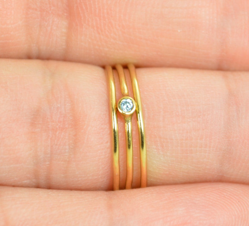 Tiny Aquamarine Ring, Gold Filled Aquamarine Stacking Ring, Gold Filled Aquamarine Ring, Mothers Ring, March Birthstone, Aquamarine Ring image 2