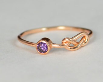 14k Rose Gold Amethyst Infinity Ring, 14k Rose Gold, Stackable Rings, Mothers Ring, February Birthstone, Rose Gold Infinity, Rose Gold Knot