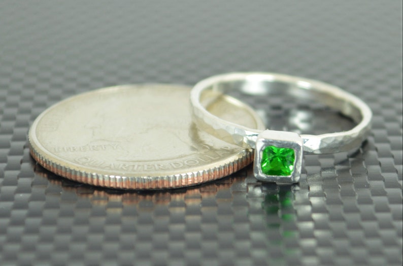 Square Emerald Ring, Emerald Solitaire, Emerald Silver Ring, May Birthstone, Square Stone Mothers Ring, Silver Band, Square Stone Ring image 3