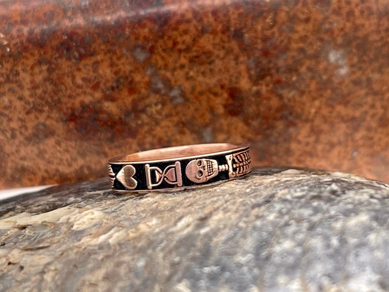 Rose Gold Gothic Ring, Memento Mori Jewelry, Mourning Ring, Skeleton Ring, memorial ring, Free Inside Ring Engraving image 2