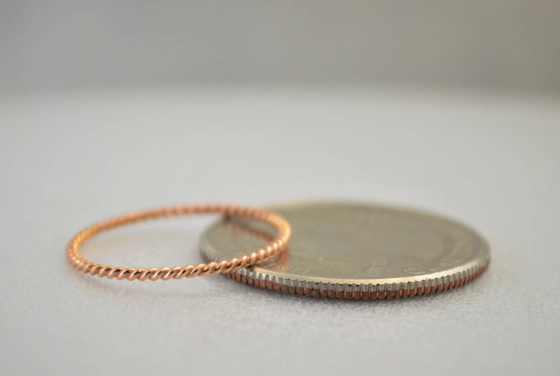 Thin Solid 14k Rose Gold Twist Stackable Rings, Stacking Rings, Dainty Rose Gold Ring, Solid Rose Gold Ring, Rose Gold Rings, Spiral Ring image 3