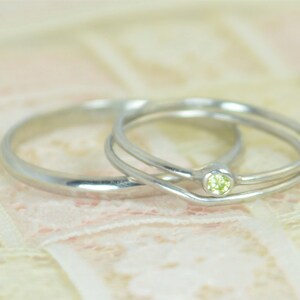 Tiny Peridot Ring Set Solid White Gold Wedding Set Stacking image 3