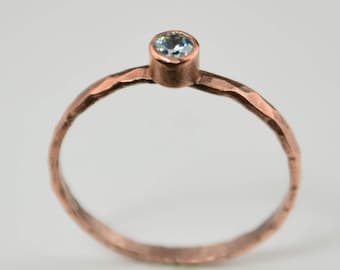 Copper Aquamarine Ring, Classic Size, Stackable Rings, Mother's Ring, March Birthstone, Copper Jewelry, Aquamarine Ring, Pure Copper Ring