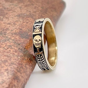 Yellow Gold Gothic Ring, Memento Mori Jewelry, Mourning Ring, Skeleton Ring, memorial ring, Free Inside Ring Engraving image 2