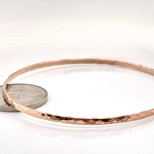 2mm Solid Rose Gold Hammerd Bangle Not Hollow Choose 10K, 14K, or 18k Stacking Bangle Bracelet, Rose Gold image 3