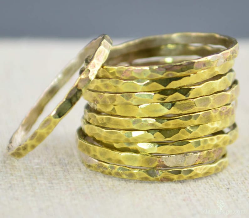 Hammered Classic Size Brass Rings,Brass Ring, Brass Stacking Ring, Brass Band, Brass Ring, Gold Brass Ring, Boho Brass Ring, Brass Jewelry image 1