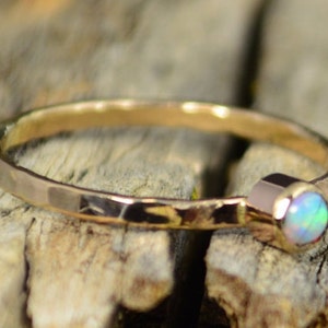 Classic Solid 14k Gold Opal Ring, 3mm Gold Solitaire, October's Birthstone, 14k Gold, Solitiare, Mothers Ring, Solid Gold Band, Gold