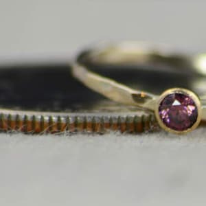 Dainty Gold Alexandrite Ring, Hammered Gold, Stackable Rings, Mother's Ring, June Birthstone Ring, Skinny Ring, Birthday Ring, 14K Gold Fill image 3