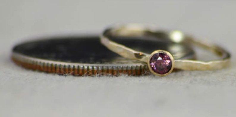 Dainty Gold Alexandrite Ring, Hammered Gold, Stackable Rings, Mother's Ring, June Birthstone Ring, Skinny Ring, Birthday Ring, 14K Gold Fill image 3