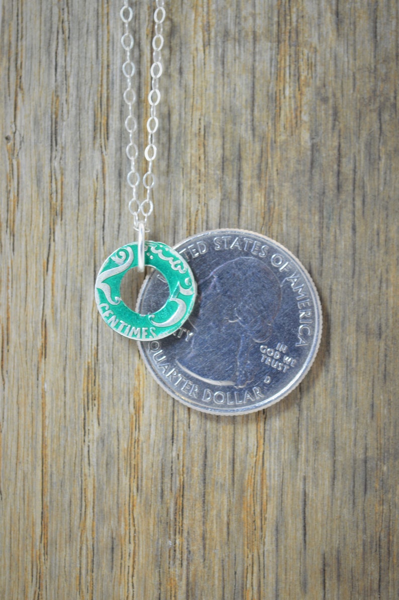 Moroccan Coin Necklace, Green Coin Necklace, Coin Art, Morocco, Silver Coin, Moroccan Art, Boho Necklace, Two-Sided, Coin Charm, Charm image 6