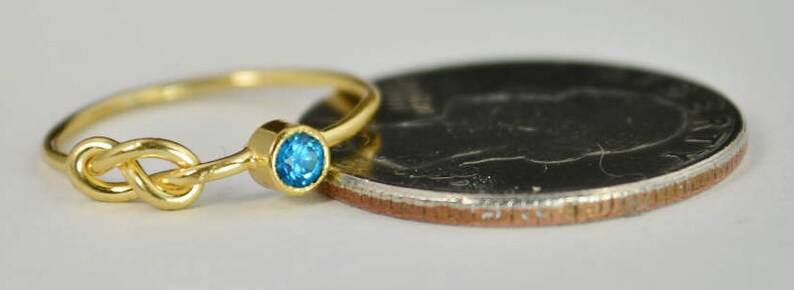 14k Blue Zircon Infinity Ring, 14k Gold Ring, Stackable Rings, Mother's Ring, December Birthstone Ring, Gold Infinity Ring, Gold Knot Ring image 4