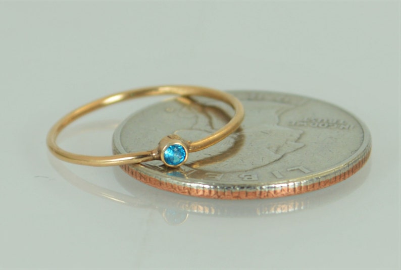 Tiny Blue Zircon Ring, Solid 14k Rose Gold Zircon Ring, Zircon Stacking Ring, Zircon Mothers Ring, December Birthstone, Solid Zircon Ring image 4