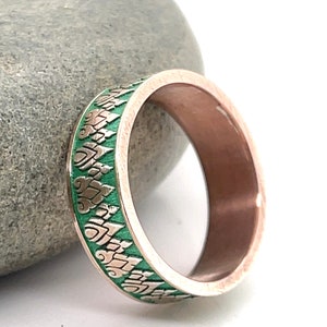 Thai Buddhist Temples Ring in Solid Rose Gold, Green Ring, Thailand Ring, Crown Ring, BoHo Ring, Coin Jewelry, Bohemian Ring, 6mm Ring image 2