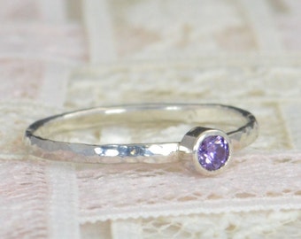 Amethyst Engagement Ring, Sterling Silver, Amethyst Wedding Ring Set, Rustic Wedding Ring Set, February  Birthstone, Sterling Silver Ring