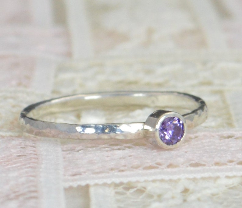 Amethyst Engagement Ring, Sterling Silver, Amethyst Wedding Ring Set, Rustic Wedding Ring Set, February Birthstone, Sterling Silver Ring image 1