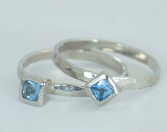 Square Aquamarine Ring, Aquamarine White Gold Ring, March Birthstone Ring, Square Stone Mothers Ring, Square Stone Ring, Aquamarine Ring
