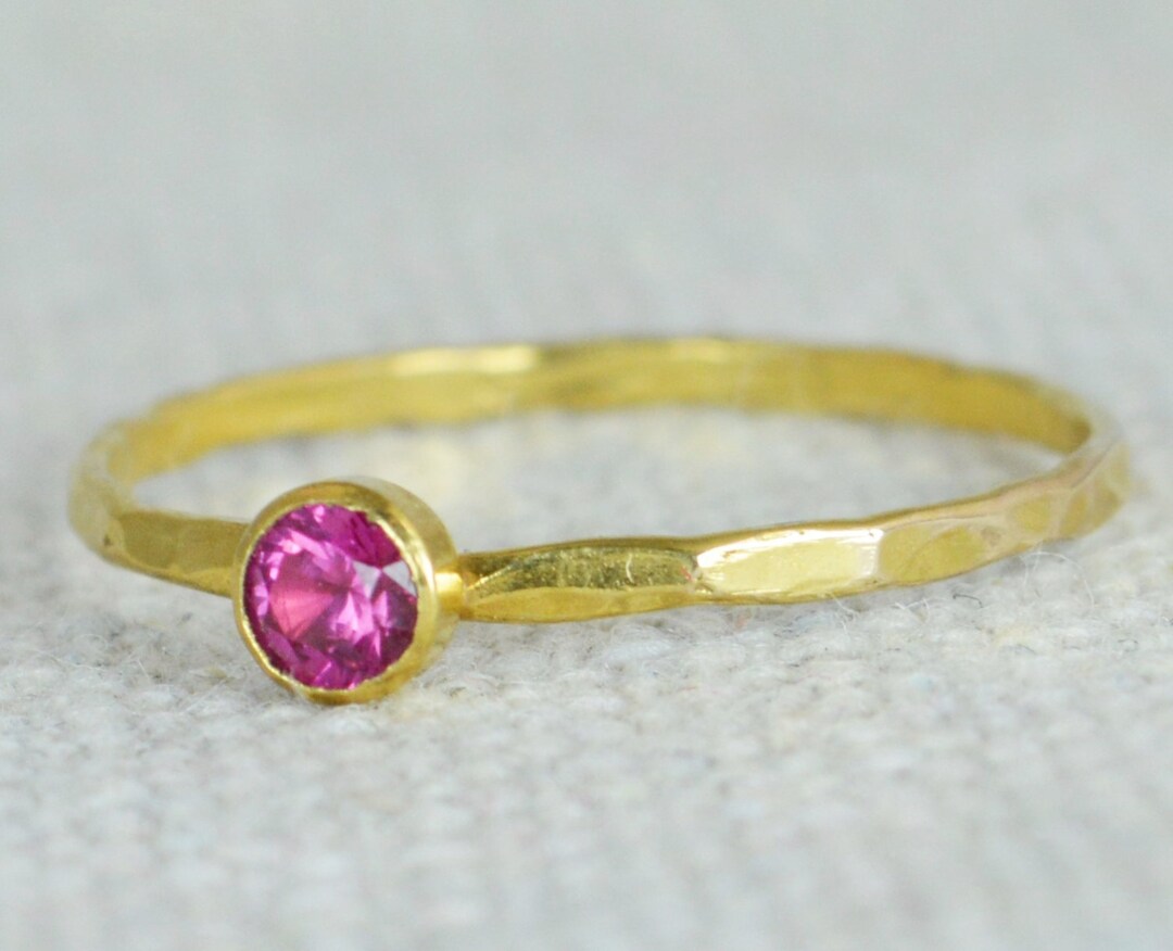 handmade ruby stone stacking ring delicate... Dainty Gold Ruby Ring, Hammered Gold, Stackable Rings, Mother's Ring ...