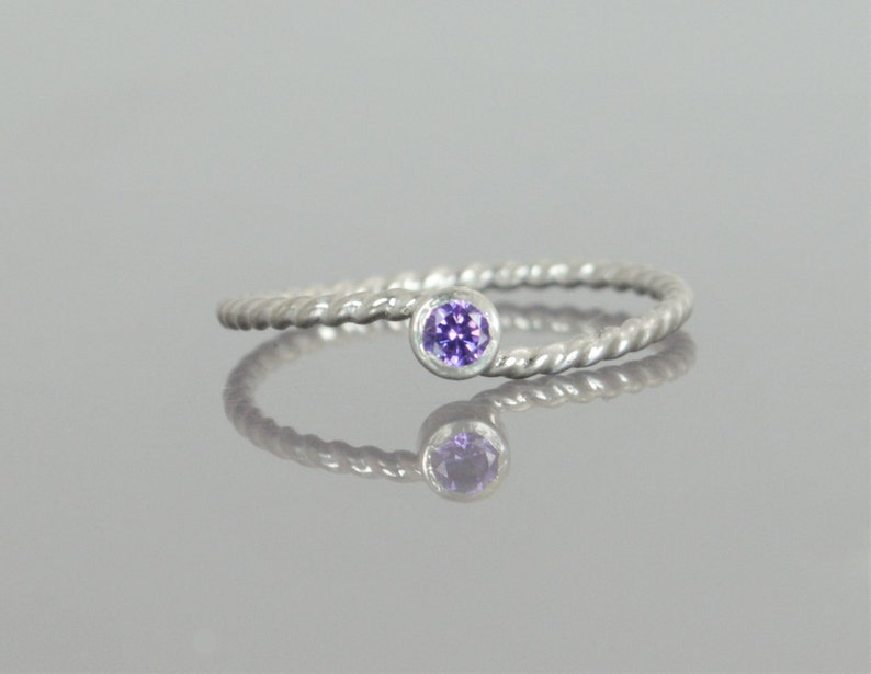 Wave Ring, Silver Wave Ring, Amethyst Mothers Ring, February Birthstone, Silver Twist Ring, Unique Mother's Ring, Amethyst Ring, Silver Ring image 1