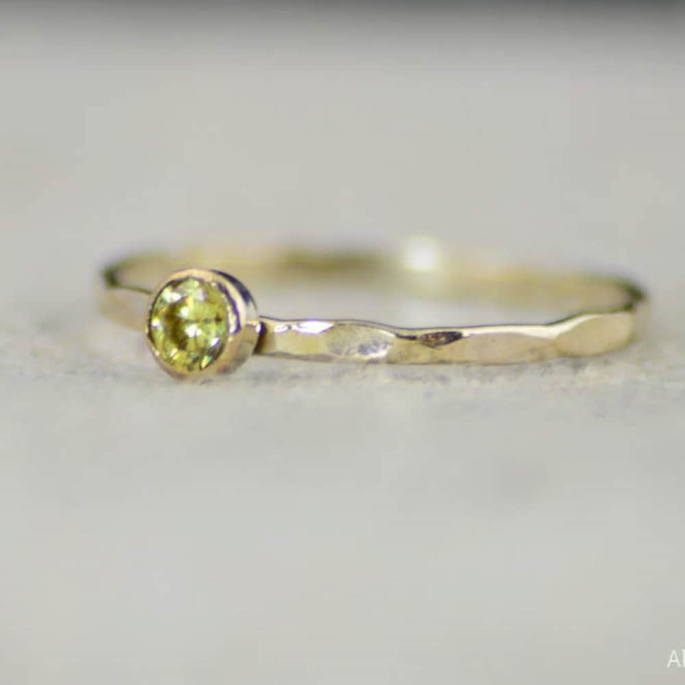 Dainty Gold Filled Topaz Ring Hammered Gold Stacking Rings image 0