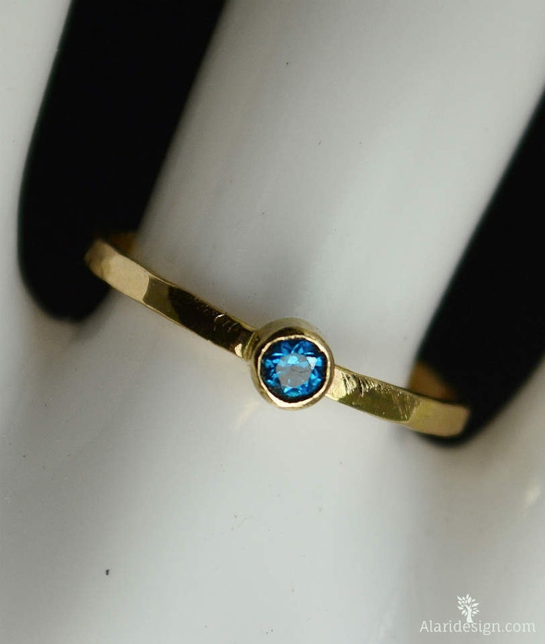 Classic 14k Gold Filled Blue Zircon Ring, Gold solitaire, solitaire ring, 14k gold filled, December Birthstone, Mothers Ring, gold band image 1
