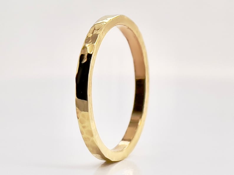 2mm Wide Hammered Finish Gold Ring 10k, 14k, 18k, or 22k, Solid Gold, 2mm Gold Band, Dainty Gold Ring, Real gold, minnimal wedding ring image 4