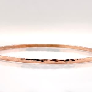 2mm Solid Rose Gold Hammerd Bangle (Not Hollow) Choose 10K, 14K, or 18k Stacking Bangle Bracelet, Rose Gold