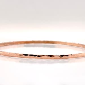 2mm Solid Rose Gold Hammerd Bangle Not Hollow Choose 10K, 14K, or 18k Stacking Bangle Bracelet, Rose Gold image 1