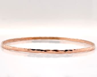 2mm Solid Rose Gold Hammerd Bangle (Not Hollow) Choose 10K, 14K, or 18k Stacking Bangle Bracelet, Rose Gold