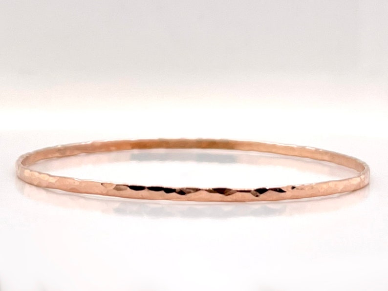 2mm Solid Rose Gold Hammerd Bangle Not Hollow Choose 10K, 14K, or 18k Stacking Bangle Bracelet, Rose Gold image 1