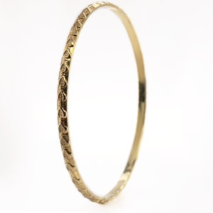 2.5mm Solid Gold Bangle Not Hollow Open Heart Pattern Antique Design Choose 10K, 14K, 18k, or 22k Solid Gold Bangle Bracelet image 2