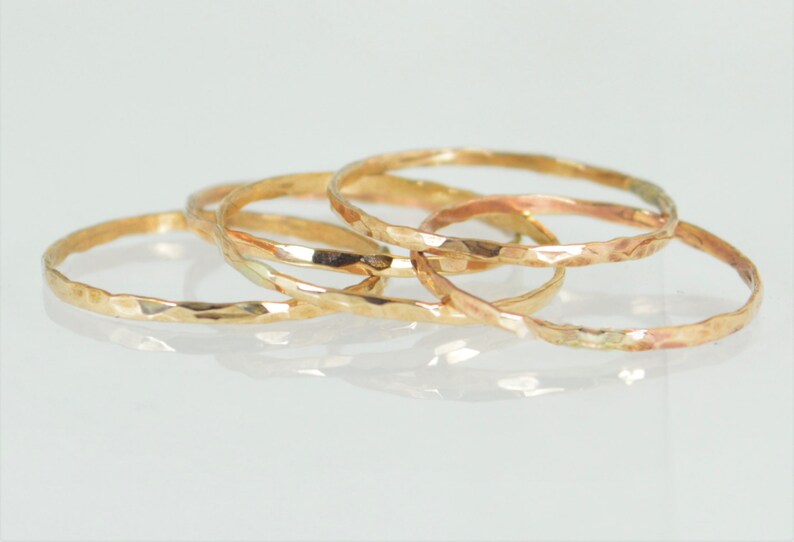 Super Thin Bronze Stacking Rings Hammered Bronze Ring Etsy