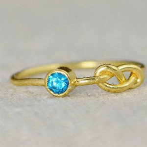 Blue Zircon Infinity Ring, Gold Filled Ring, Stackable Rings, Mother's Ring, December Birthstone Ring, Gold Infinity Ring, Gold Knot Ring image 1