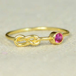 Ruby Infinity Ring, Gold Filled Ring, Stackable Rings, Mother's Ring, July Birthstone Ring, Gold Infinity Ring, Gold Knot Ring image 1