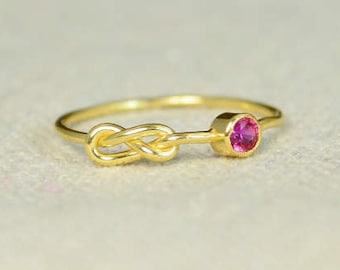 Ruby Infinity Ring, Gold Filled Ring, Stackable Rings, Mother's Ring, July Birthstone Ring, Gold Infinity Ring, Gold Knot Ring