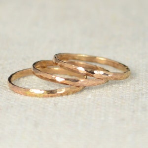 Classic Rose Gold Stackable Rings 14k Rose Gold Filled, Stacking Rings, Stack Rings, Simple Gold Ring, Hammered Gold Rings, Rose Gold Band image 1