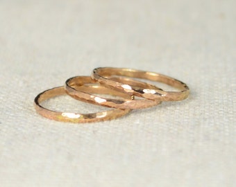 Classic Rose Gold Stackable Ring(s) 14k Rose Gold Filled, Stacking Rings, Stack Rings, Simple Gold Ring, Hammered Gold Rings, Rose Gold Band