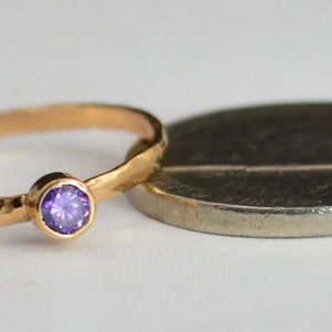 Classic Solid 14k Rose Gold Amethyst Ring, Solitaire Ring, Purple Ring, Real Gold, February Birthstone, Mothers Ring, Solid Rose Gold, Band image 3