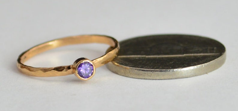 Classic Solid 14k Rose Gold Amethyst Ring, Solitaire Ring, Purple Ring, Real Gold, February Birthstone, Mothers Ring, Solid Rose Gold, Band image 3