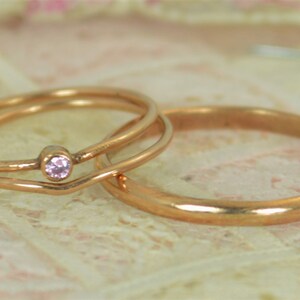 Tiny Pink Tourmaline Ring Set, Solid 14k Rose Gold Wedding Set, Stacking Ring, 14k Gold Tourmaline Ring, October Birthstone, Bridal Set image 1