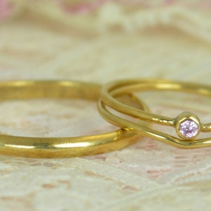 Tiny Pink Tourmaline Ring Set, Solid 14k Gold Wedding Set, Stacking Ring, Solid 14k Gold Tourmaline Ring, October Birthstone, Bridal Set image 3