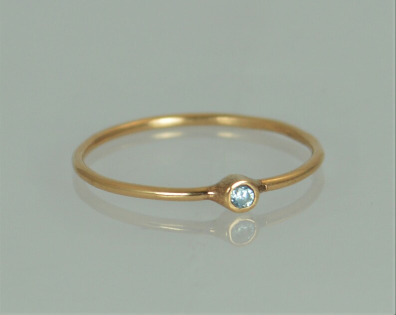 Tiny Aquamarine Ring, Solid 14k Rose Gold Aquamarine Stacking Ring, Solid Gold Aquamarine Ring, Mothers Ring, March Birthstone, Aquamarine image 3